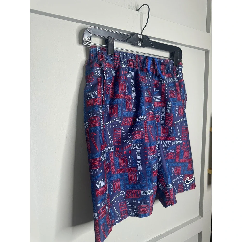 Nike Men's Swim Trunks Shorts Blue Red Just Do It‎ Logo Print Elastic Waist XL